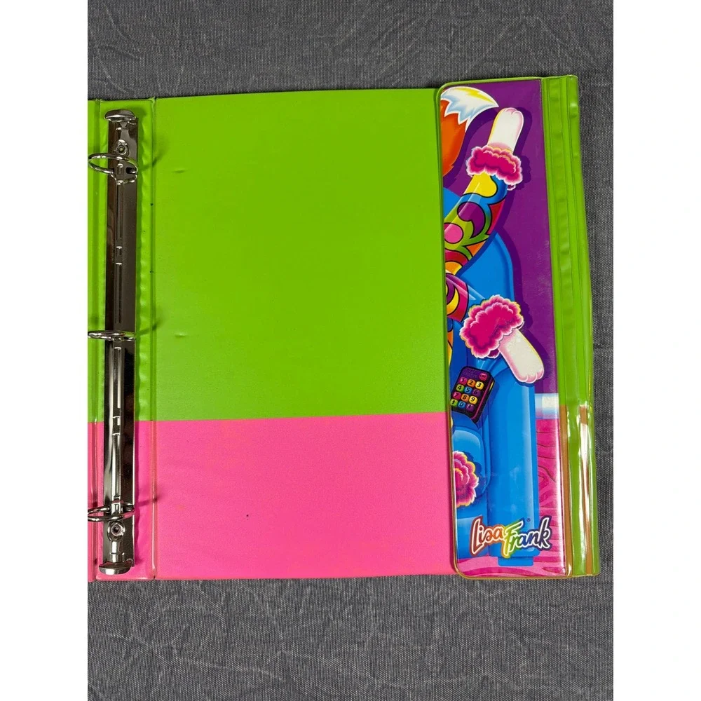 VTG Lisa Frank 3-Ring Binder Prancing Poodle Casey Cat Neon Retro 90s Stationery